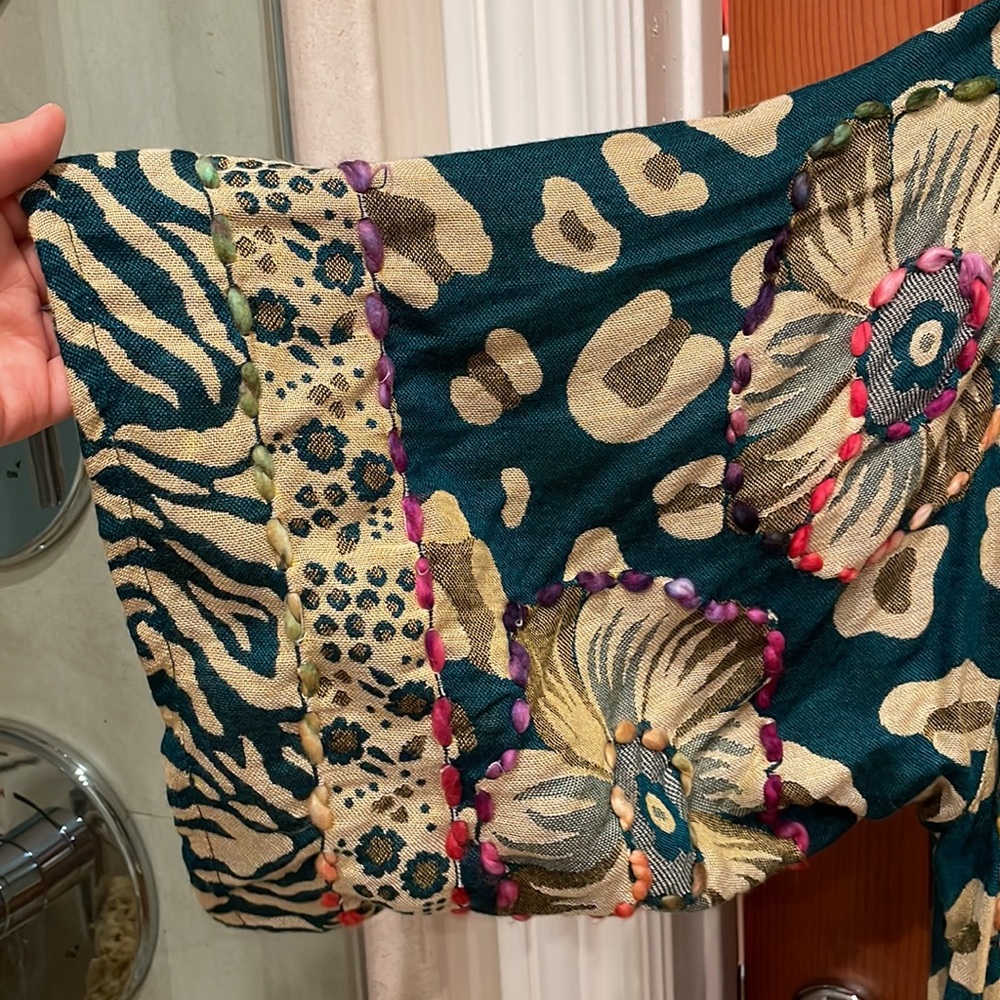 Long Flower Pattern Kimono Pullover Wrap - image 2